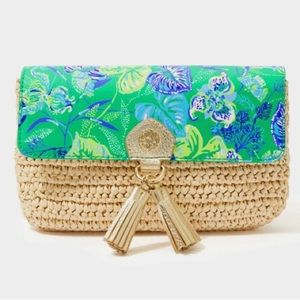 NWT Lilly Pulitzer Straw Crossbody Botanical Green In A Flutter Clutch